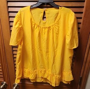 Yellow/Orange Ruffled Hem Keyhole Short Sleeve Top 3xl